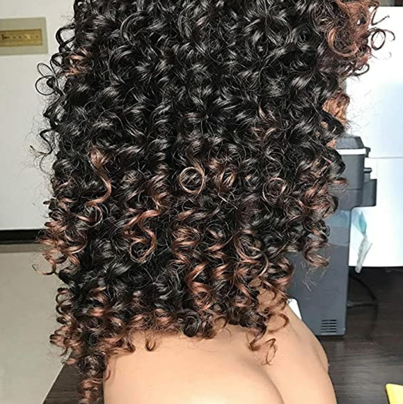 Afro curly Wigs Black with Warm Brown Highlights - Picture 4 of 5